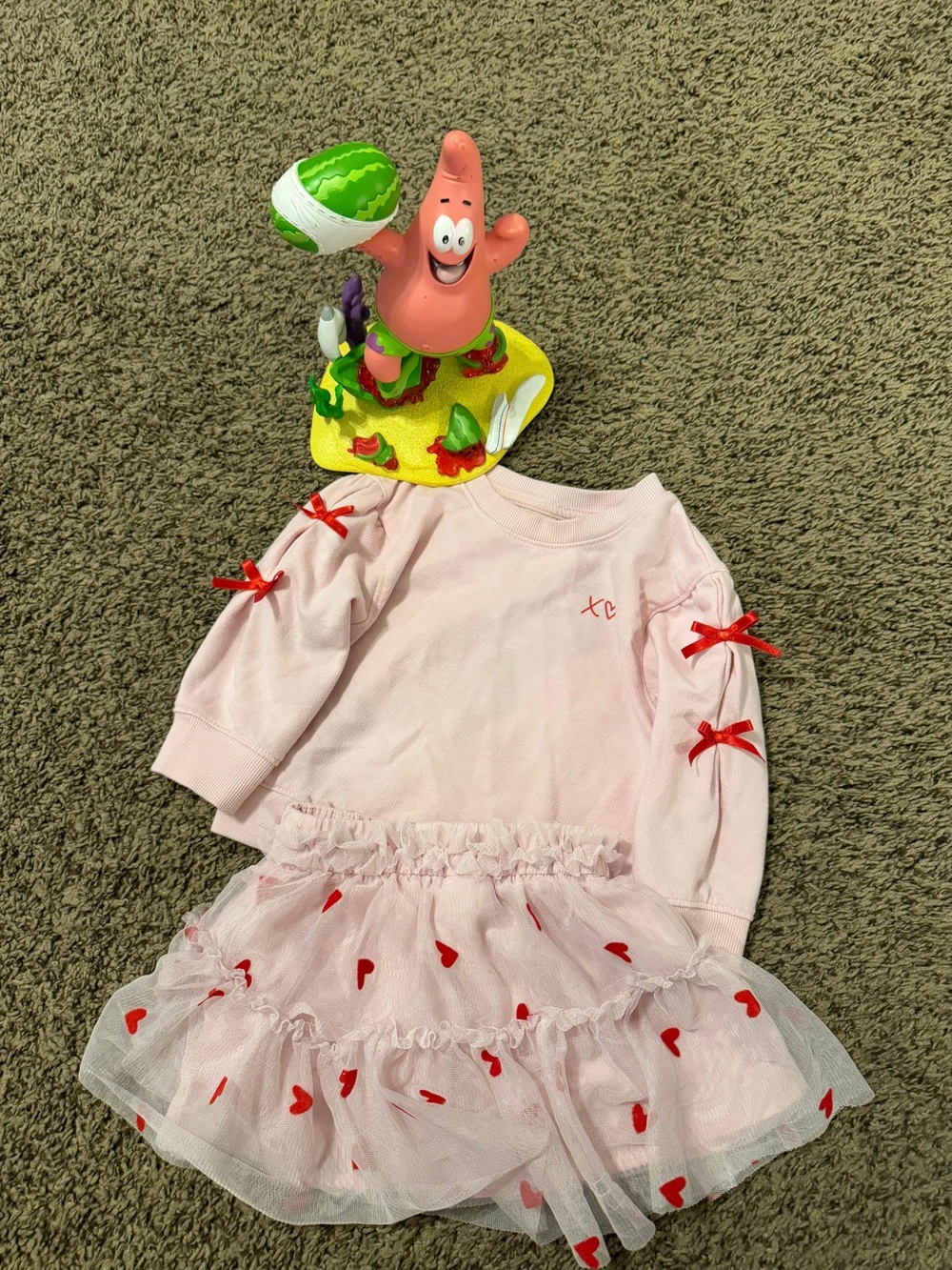 Cat & Jack Pink Tulle Heart Dress Set with Red Bow Accents